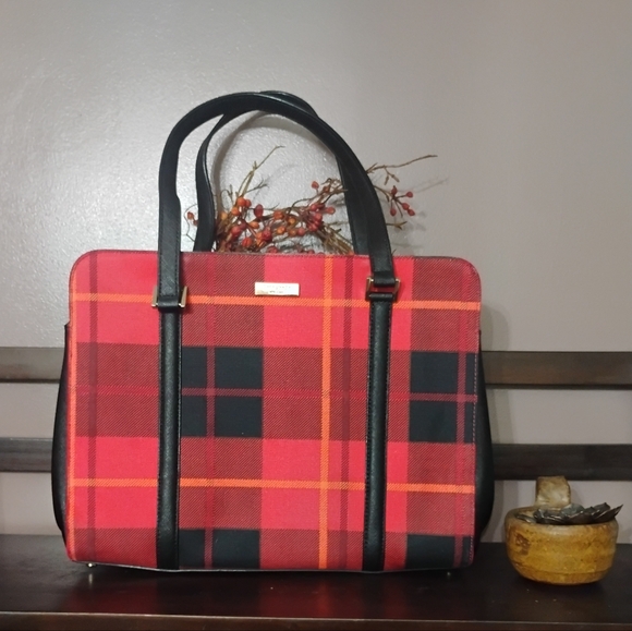 kate spade Handbags - Kate Spade New York Newbury Lane Tote Red & Black Plaid & Saffiano Leather Trim